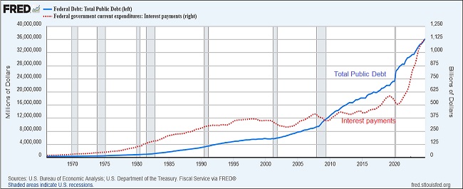 Total public debt vs interest payments chart